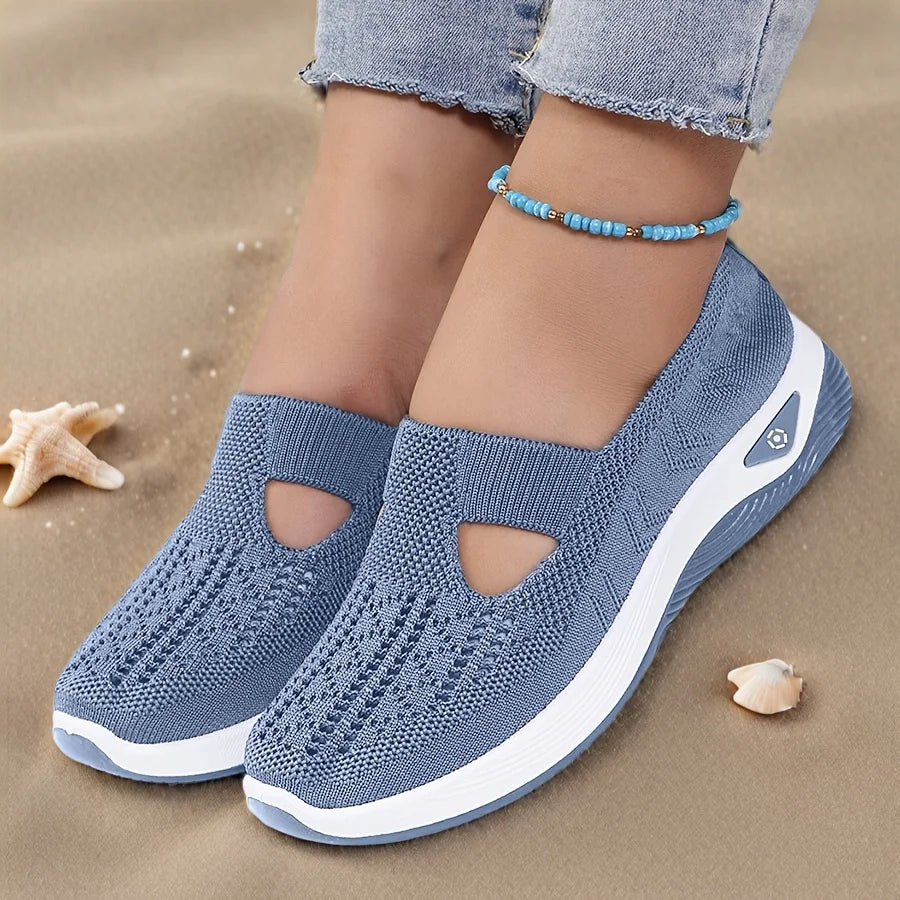 Womens Modern Casual Slip On Sneakers Breathable Knit Upper Lightweight PVC Sole Comfortable Cushioning Shock Absorption Insoles