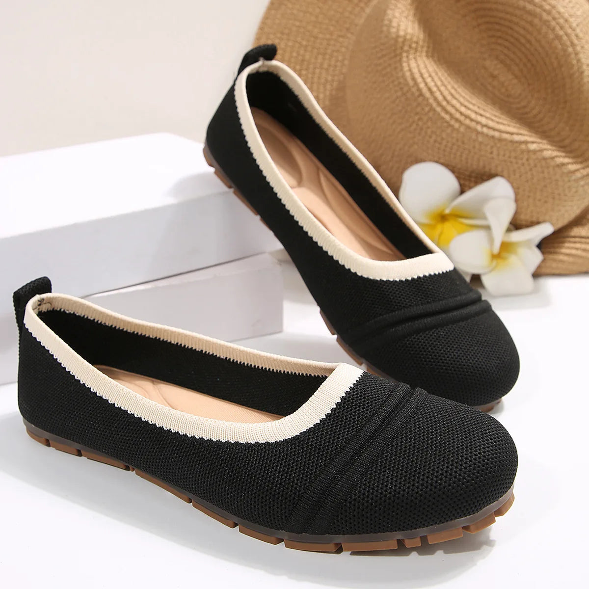 Women Shoes Large Size Spring 2025 New Knitted Ballet Flat Shoes Ladies Breathable Women Shoes Tenis De Mujer